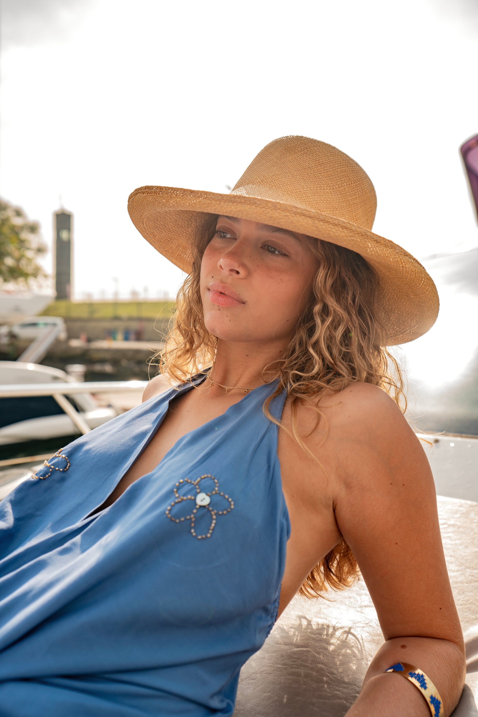 Conjunto Azul Flor Plumeria