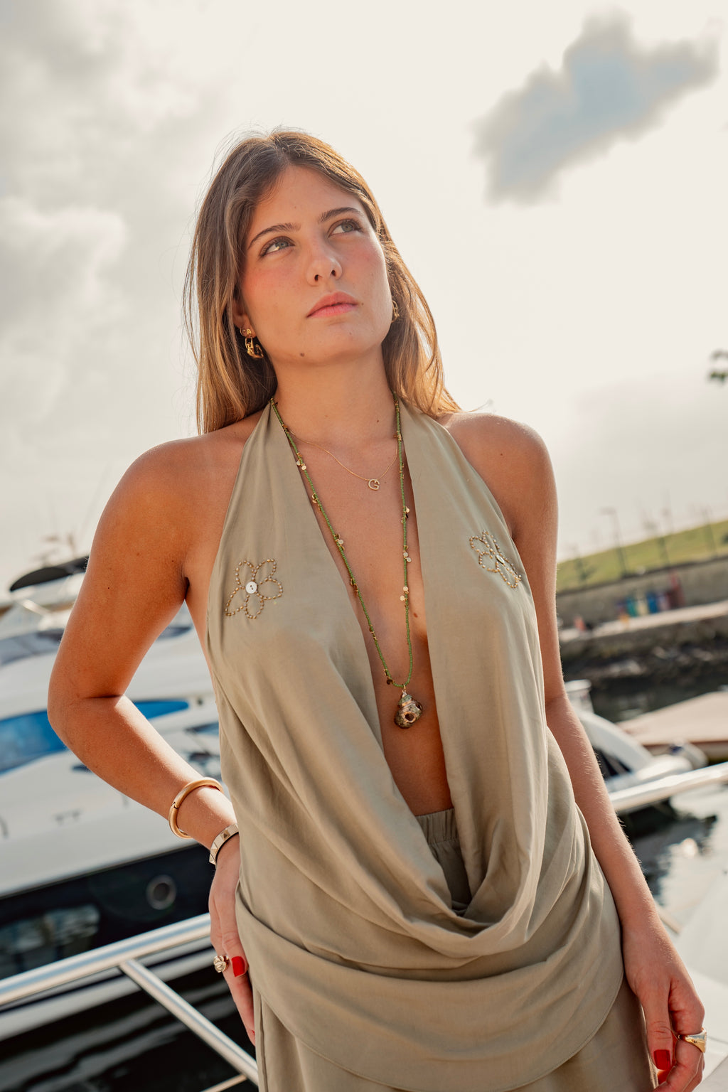 Conjunto Verde Flor Plumeria